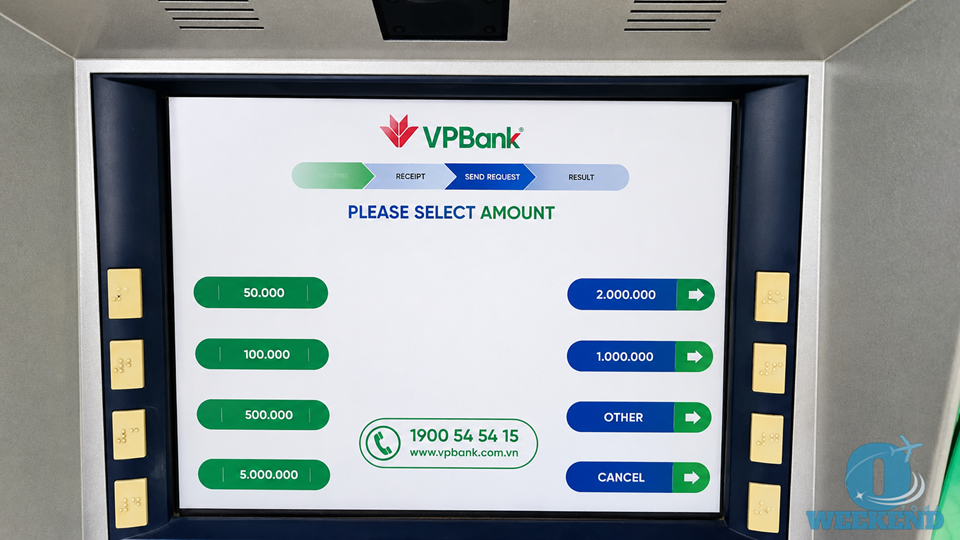VPBankのATMの金額選択画面